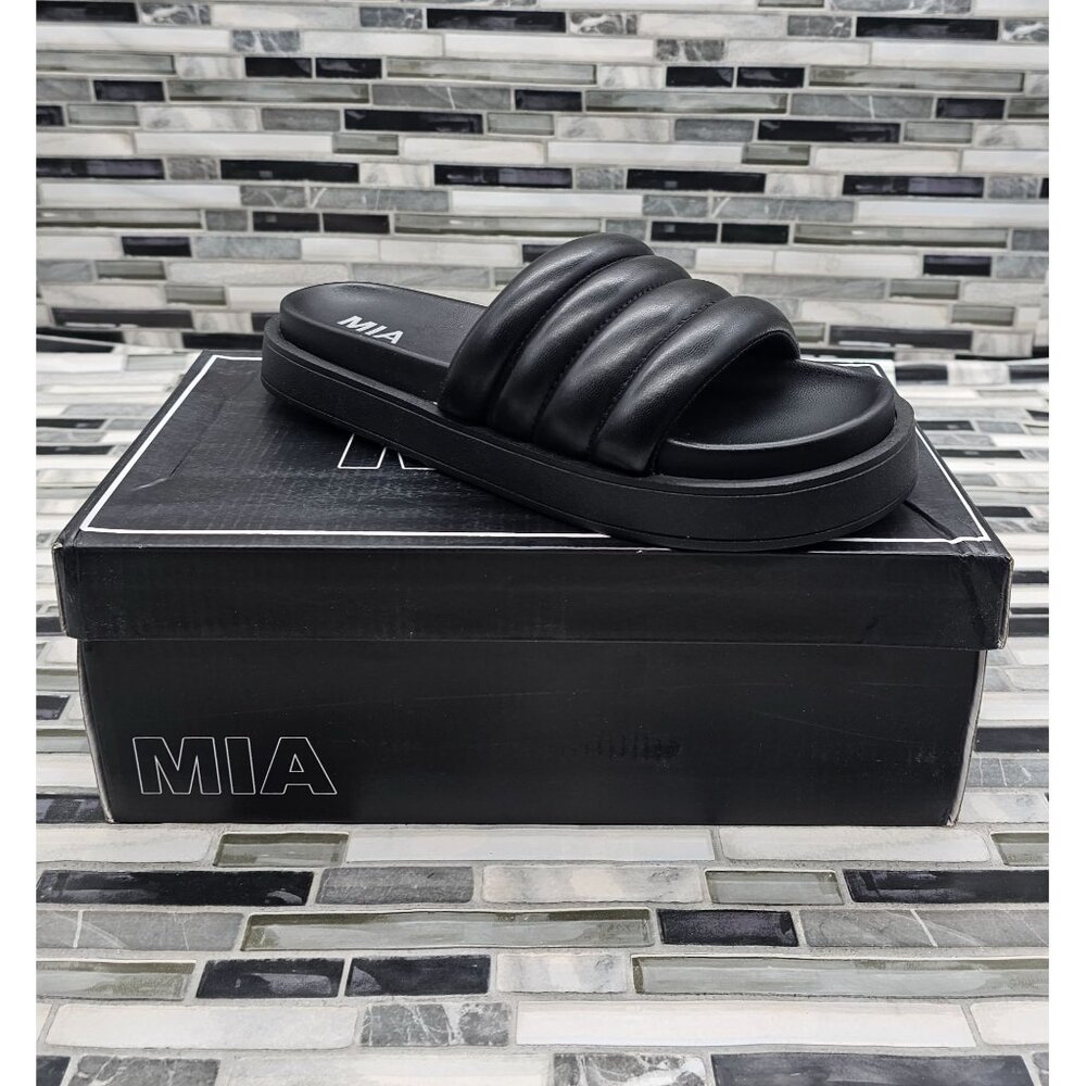 MIA Quilted Black Slide Sandals